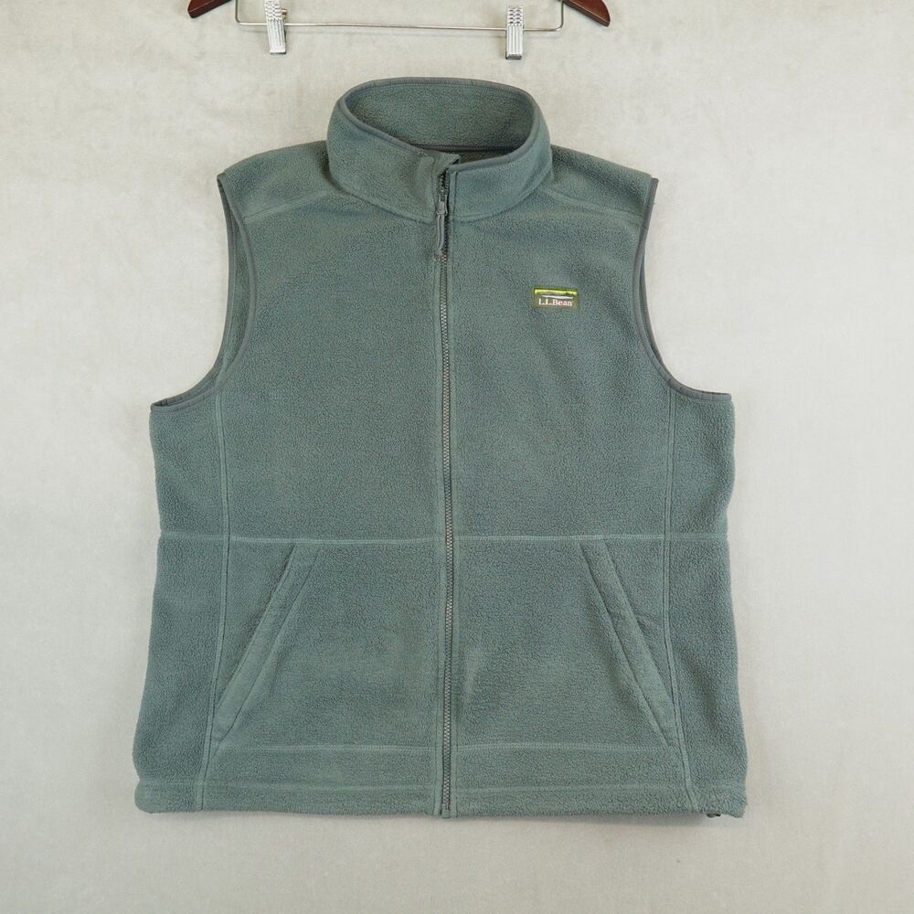 LL Bean Vest Mens Classic Fleece Green Full Zip Large Regular Pockets